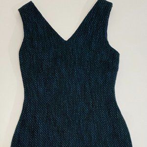 Banana Republic Tweed Sheath Dress Black & Teal V Neck Sleeveless Women's Sz 00P